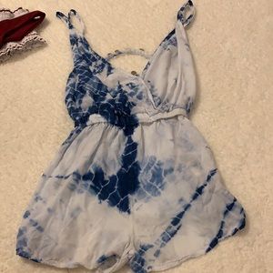 Blue and white tie dye swimsuit cover